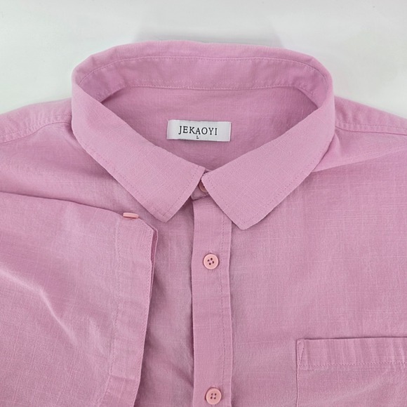 JEKAOYI Other - JEKAOYI Button Down Shirt Mens L Minimalist Cotton Linen Shrt Sleeve Pink Summer
